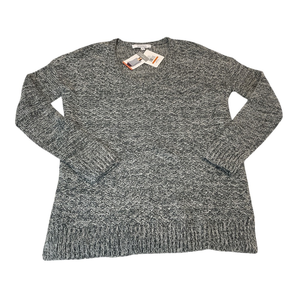 Company Ellen Tracy Womens V Neck Marled Knit Sweater M‎ Pewter Marl NWT